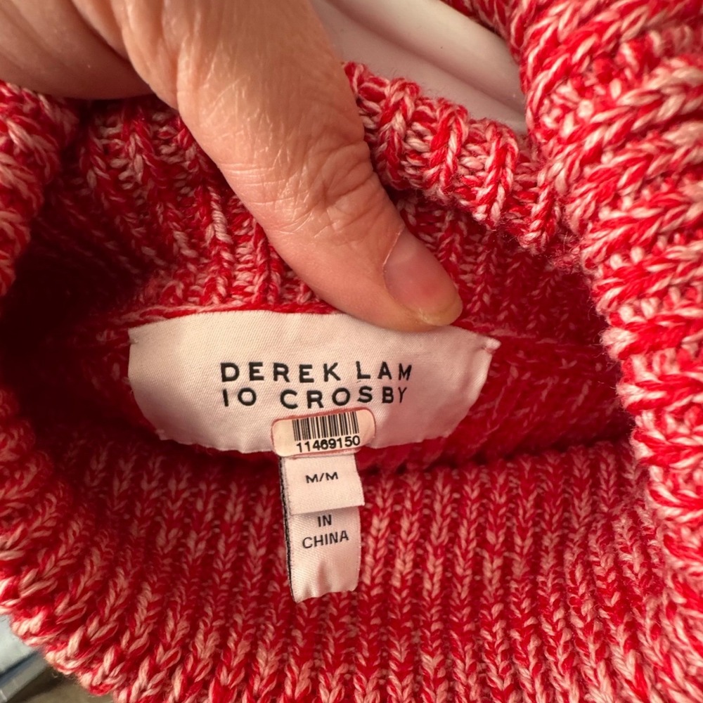DEREK LAM Womens Turtleneck Sweater Merino Wool Med Pink Red Valentines Cabncore - Picture 6 of 11